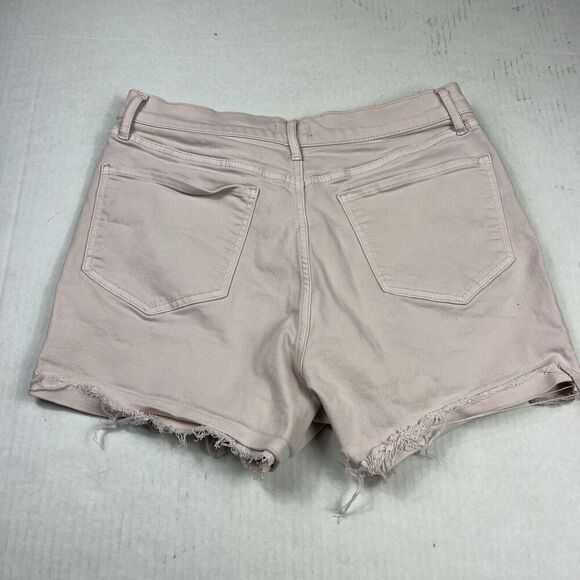 Express Womens Shortie High Rise Denim Shorts Pink Hyper Stretch Frayed Size 12 - Picture 10 of 12